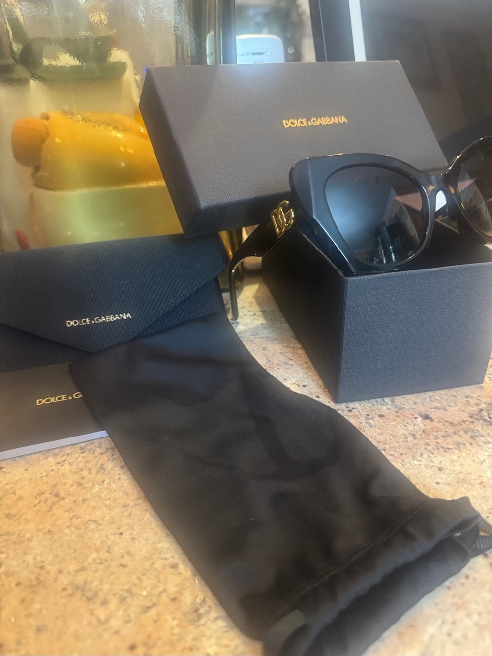 New Dolce & Gabbana Men’s /women's Black Sunglasses with Gold Logo Accent